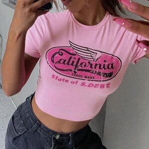 Pink “California” Graphic Crop Top – Size Large